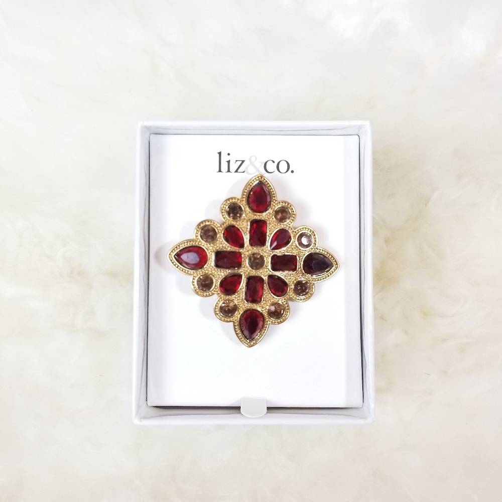 NIB Liz&Co Ruby and Gold Brooch